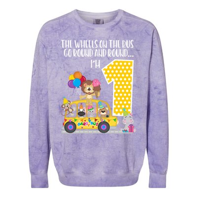 The Wheels On The Bus 1st Birthday 1 Yr Old Family Matching Gift Colorblast Crewneck Sweatshirt