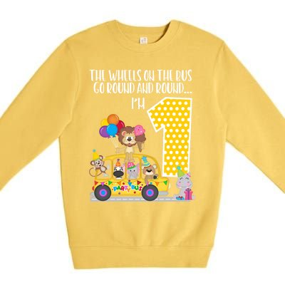 The Wheels On The Bus 1st Birthday 1 Yr Old Family Matching Gift Premium Crewneck Sweatshirt