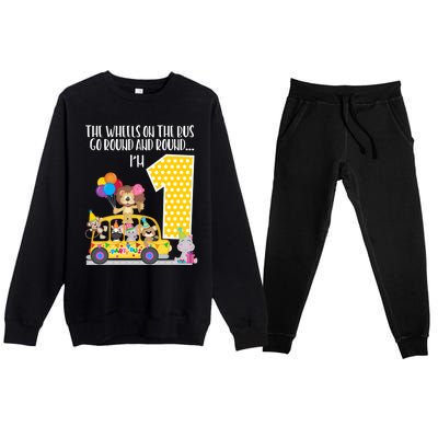 The Wheels On The Bus 1st Birthday 1 Yr Old Family Matching Gift Premium Crewneck Sweatsuit Set