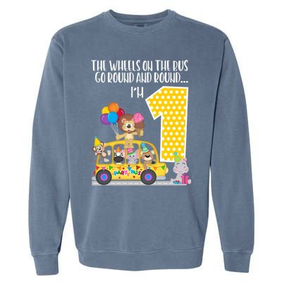 The Wheels On The Bus 1st Birthday 1 Yr Old Family Matching Gift Garment-Dyed Sweatshirt