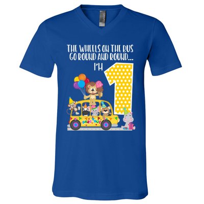 The Wheels On The Bus 1st Birthday 1 Yr Old Family Matching Gift V-Neck T-Shirt