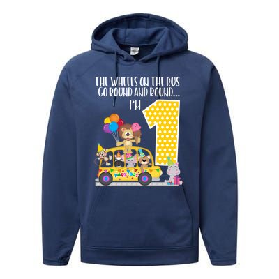 The Wheels On The Bus 1st Birthday 1 Yr Old Family Matching Gift Performance Fleece Hoodie