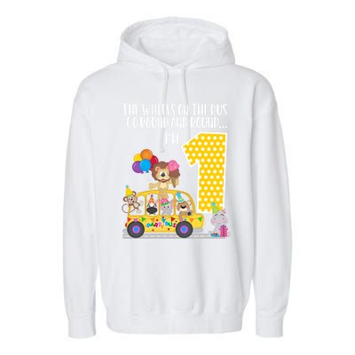 The Wheels On The Bus 1st Birthday 1 Yr Old Family Matching Gift Garment-Dyed Fleece Hoodie