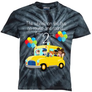 The Wheels On The Bus 2nd Birthday 2 Years Old Yellow Bus Kids Tie-Dye T-Shirt