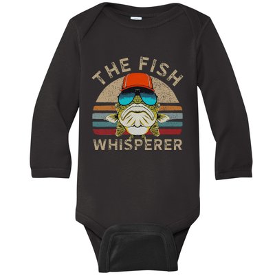 The Whisperer Of Fish Retro Vintage Fishing Angler Fisherman Baby Long Sleeve Bodysuit