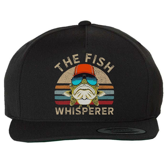 The Whisperer Of Fish Retro Vintage Fishing Angler Fisherman Wool Snapback Cap