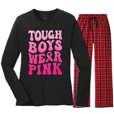 Tough Wear Pink Cool Pink Breast Cancer Support Squad Women's Long Sleeve Flannel Pajama Set 