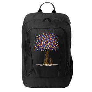 Tree With Puzzle Pieces Autism Mom And Son Autism Awareness Gift City Backpack