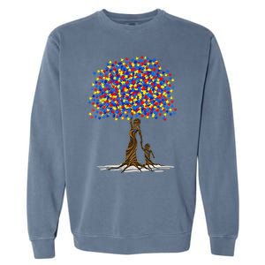 Tree With Puzzle Pieces Autism Mom And Son Autism Awareness Gift Garment-Dyed Sweatshirt