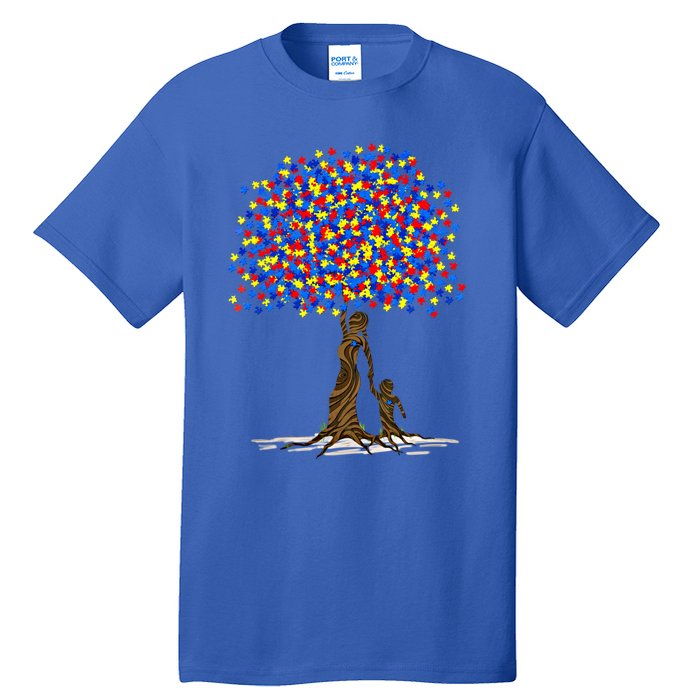 Tree With Puzzle Pieces Autism Mom And Son Autism Awareness Gift Tall T-Shirt