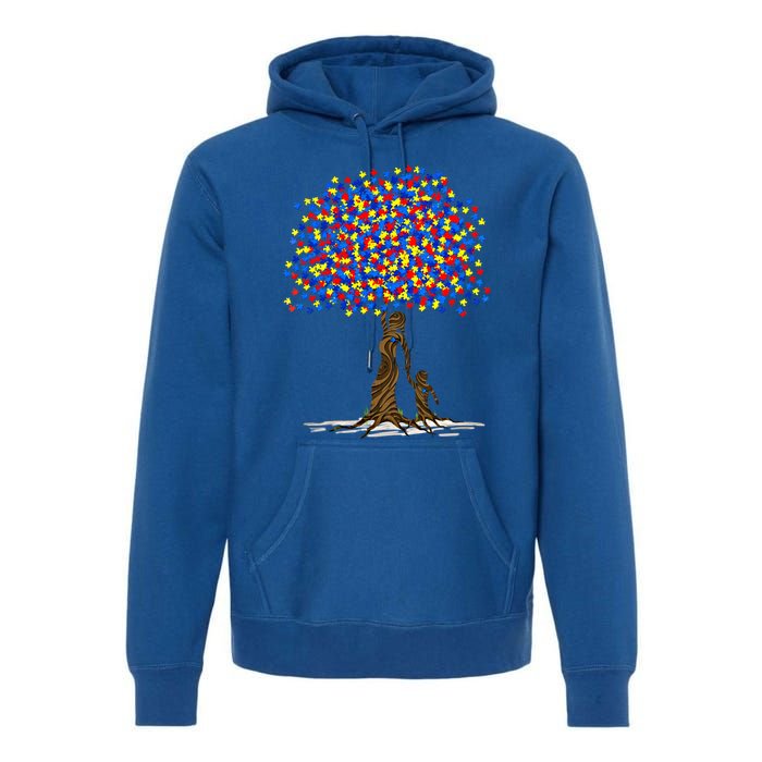 Tree With Puzzle Pieces Autism Mom And Son Autism Awareness Gift Premium Hoodie