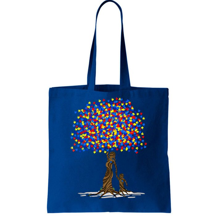 Tree With Puzzle Pieces Autism Mom And Son Autism Awareness Gift Tote Bag