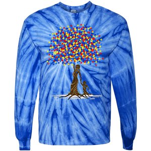 Tree With Puzzle Pieces Autism Mom And Son Autism Awareness Gift Tie-Dye Long Sleeve Shirt