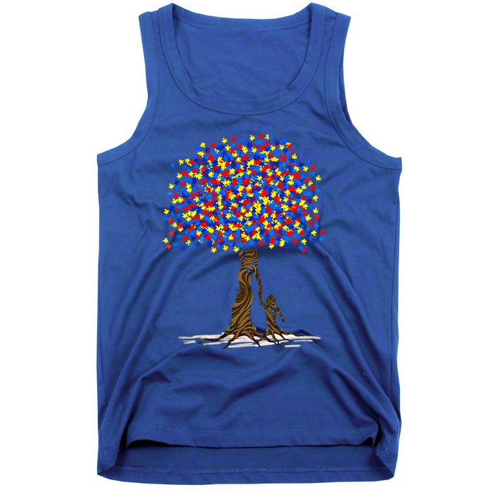 Tree With Puzzle Pieces Autism Mom And Son Autism Awareness Gift Tank Top