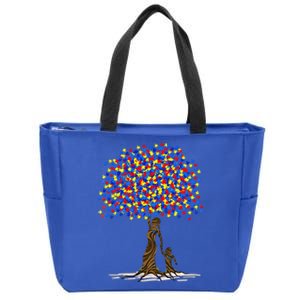 Tree With Puzzle Pieces Autism Mom And Son Autism Awareness Gift Zip Tote Bag