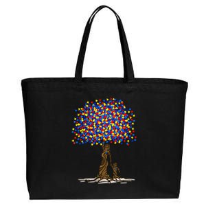 Tree With Puzzle Pieces Autism Mom And Son Autism Awareness Gift Cotton Canvas Jumbo Tote