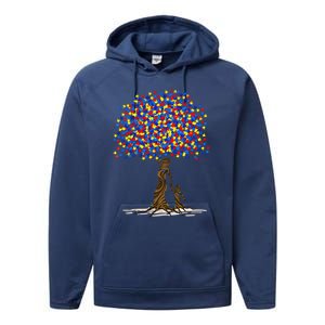 Tree With Puzzle Pieces Autism Mom And Son Autism Awareness Gift Performance Fleece Hoodie