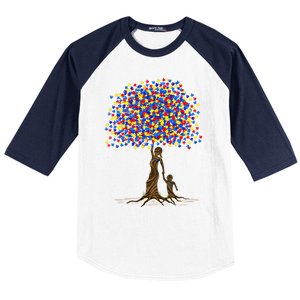 Tree With Puzzle Pieces Autism Mom And Son Autism Awareness Gift Baseball Sleeve Shirt