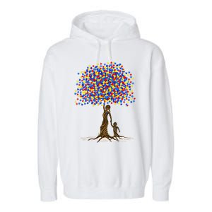 Tree With Puzzle Pieces Autism Mom And Son Autism Awareness Gift Garment-Dyed Fleece Hoodie