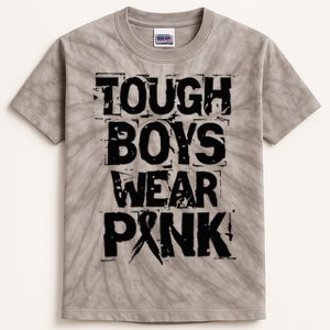 Tough Wear Pink Funny Breast Cancer Awareness Kids Tie-Dye T-Shirt