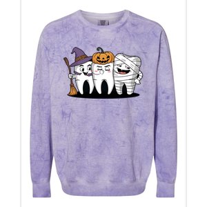 Th Witch Pumpkin Mummy Funny Dental Halloween Dentist Funny Gift Colorblast Crewneck Sweatshirt