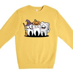 Th Witch Pumpkin Mummy Funny Dental Halloween Dentist Funny Gift Premium Crewneck Sweatshirt