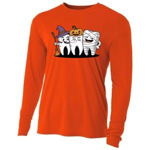 Th Witch Pumpkin Mummy Funny Dental Halloween Dentist Funny Gift Cooling Performance Long Sleeve Crew