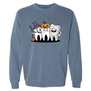 Th Witch Pumpkin Mummy Funny Dental Halloween Dentist Funny Gift Garment-Dyed Sweatshirt