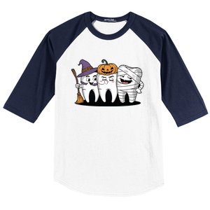 Th Witch Pumpkin Mummy Funny Dental Halloween Dentist Funny Gift Baseball Sleeve Shirt