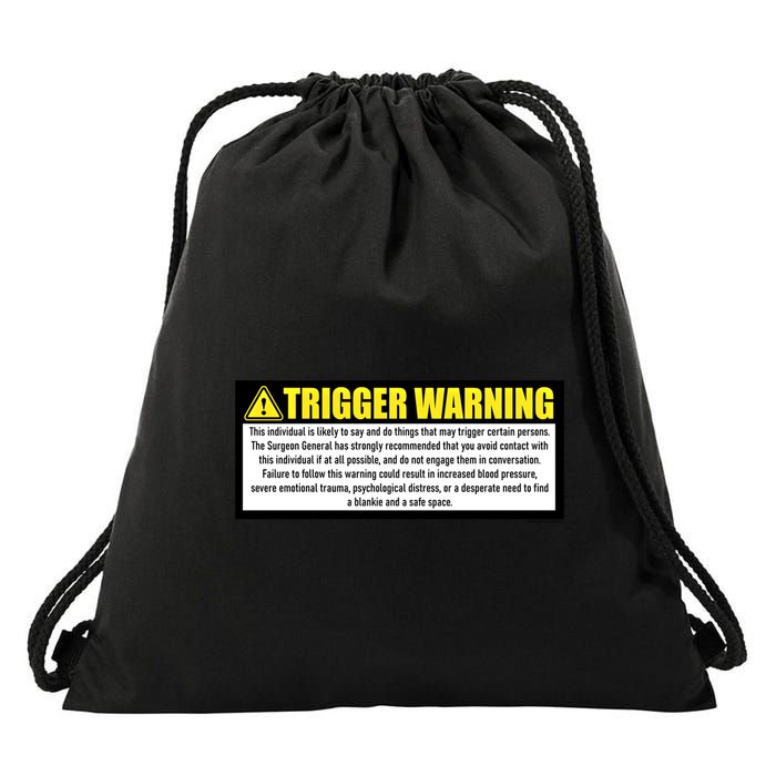 Trigger Warning Parody Warning Label For People Cool Gift Drawstring Bag
