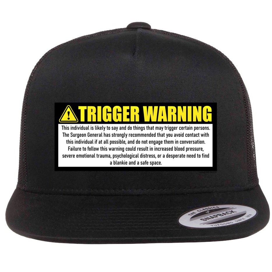 Trigger Warning Parody Warning Label For People Cool Gift Flat Bill Trucker Hat