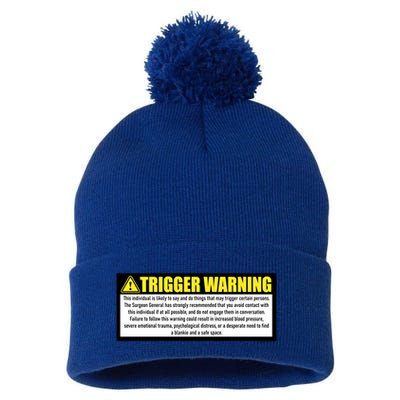 Trigger Warning Parody Warning Label For People Cool Gift Pom Pom 12in Knit Beanie