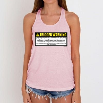 Trigger Warning Parody Warning Label For People Cool Gift Women's Knotted Racerback Tank