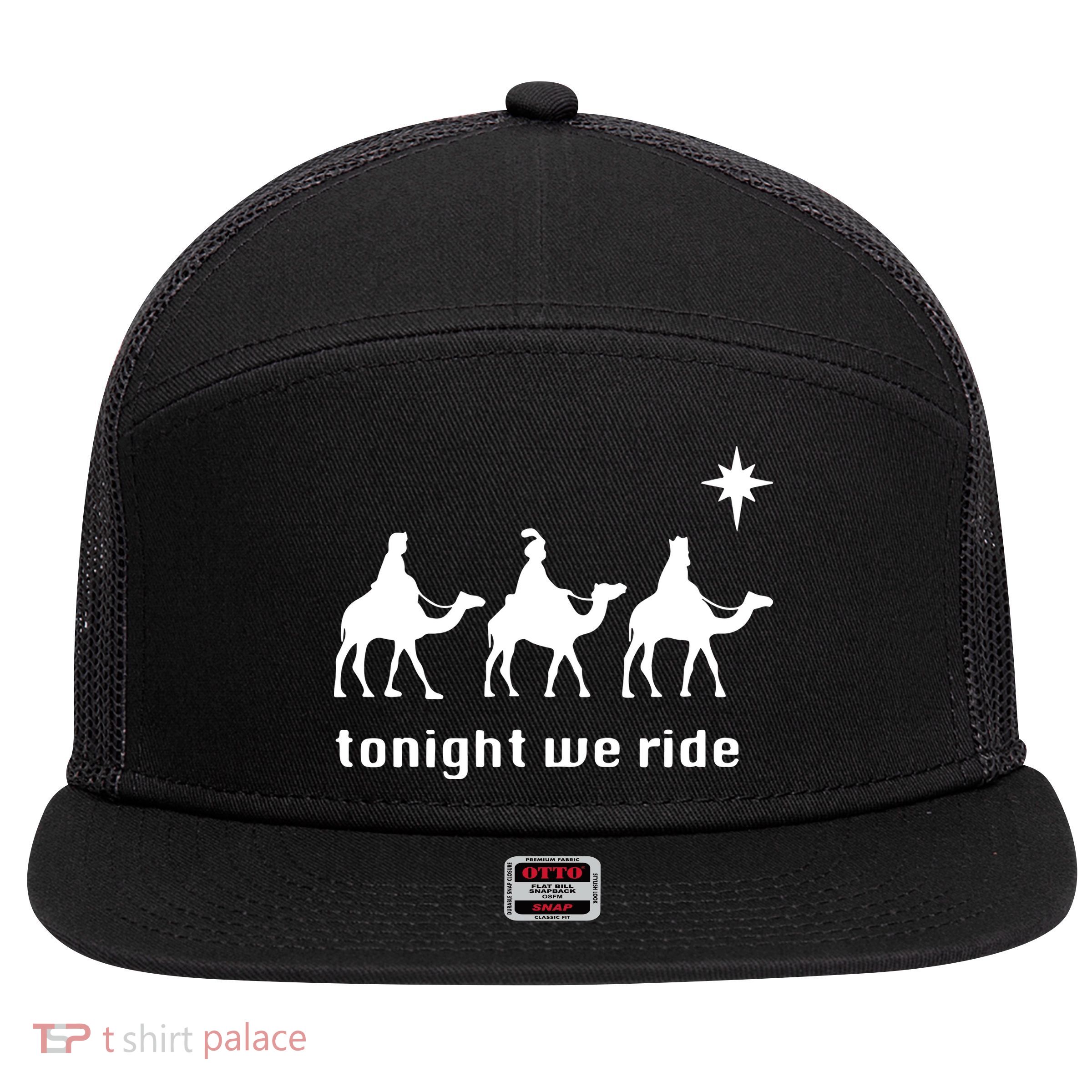 Tonight We Ride Christmas 3 Wise Menn Camel Ride 7 Panel Mesh Trucker Snapback Hat