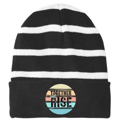 Together We Rise We Rise Together Empowerment Striped Beanie with Solid Band