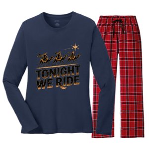 Tonight We Ride Three Wise Christmas Design Women's Long Sleeve Flannel Pajama Set 