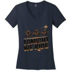 Tonight We Ride Three Wise Christmas Design Women's V-Neck T-Shirt