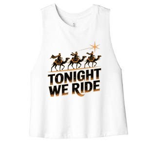 Tonight We Ride Three Wise Christmas Design Women's Racerback Cropped Tank