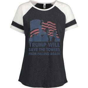 Trump Will Save The Towers From Falling Again Enza Ladies Jersey Colorblock Tee