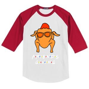 Turkey With Sunglasses Funny Gift Happy Friendsgiving Gift Kids Colorblock Raglan Jersey