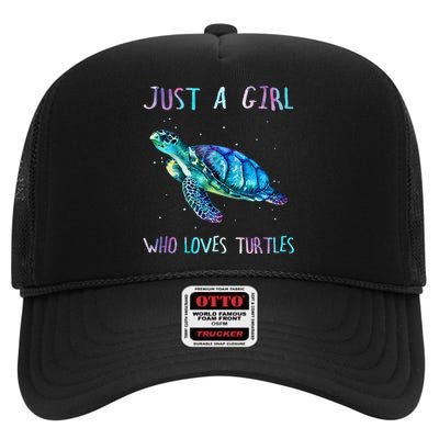 Turtle Watercolor Sea Ocean Just A Girl Who Loves Turtles High Crown Mesh Back Trucker Hat