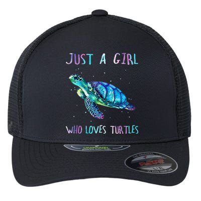 Turtle Watercolor Sea Ocean Just A Girl Who Loves Turtles Flexfit Unipanel Trucker Cap