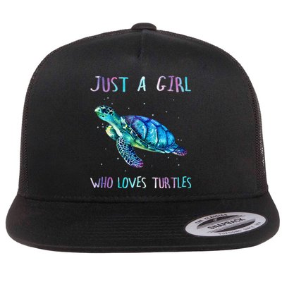 Turtle Watercolor Sea Ocean Just A Girl Who Loves Turtles Flat Bill Trucker Hat