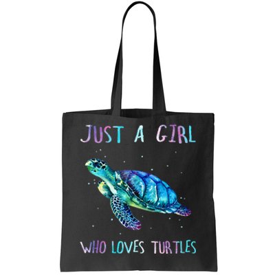 Turtle Watercolor Sea Ocean Just A Girl Who Loves Turtles Tote Bag