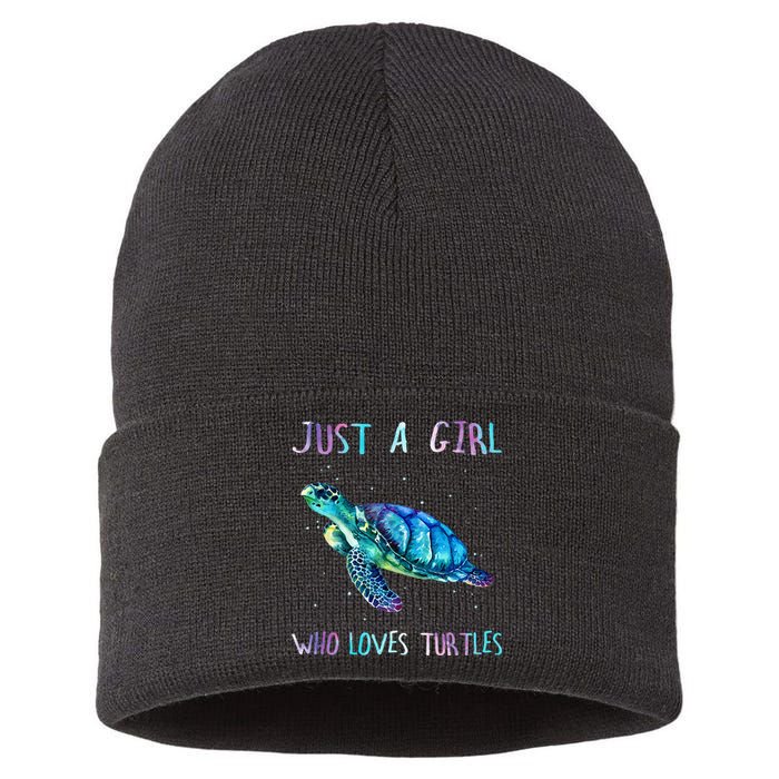 Turtle Watercolor Sea Ocean Just A Girl Who Loves Turtles Sustainable Knit Beanie