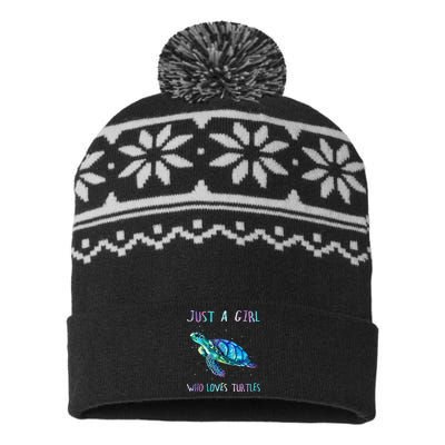 Turtle Watercolor Sea Ocean Just A Girl Who Loves Turtles USA-Made Snowflake Beanie