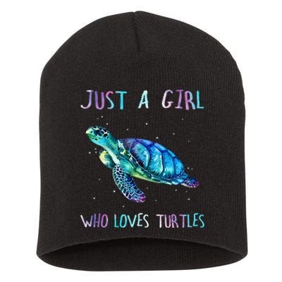 Turtle Watercolor Sea Ocean Just A Girl Who Loves Turtles Short Acrylic Beanie