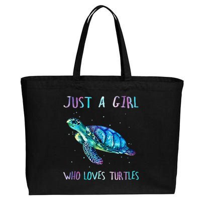 Turtle Watercolor Sea Ocean Just A Girl Who Loves Turtles Cotton Canvas Jumbo Tote