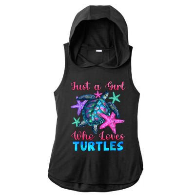 Turtle Watercolor Sea Ocean Just A Girl Who Loves Turtles Ladies PosiCharge Tri-Blend Wicking Draft Hoodie Tank