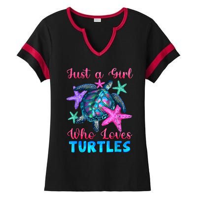 Turtle Watercolor Sea Ocean Just A Girl Who Loves Turtles Ladies Halftime Notch Neck Tee